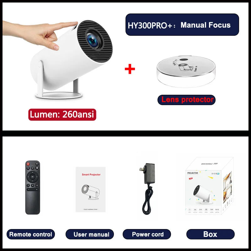 TOT HY300 Lite Projector – Android 4K Support, 300 ANSI HD WiFi Smart Cinema