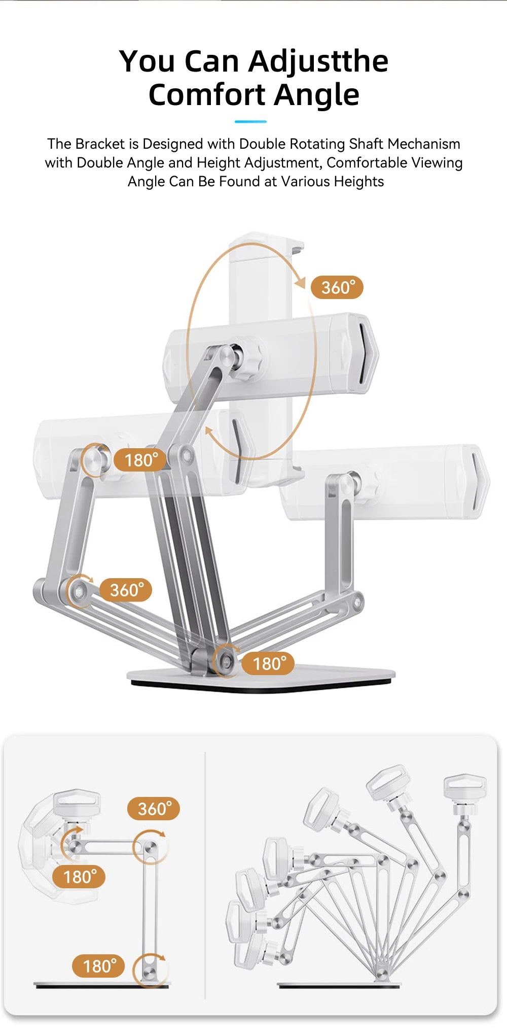 TOT ErgoArm Pro – 360° Rotating Aluminum Tablet & Phone Stand (4–13”)