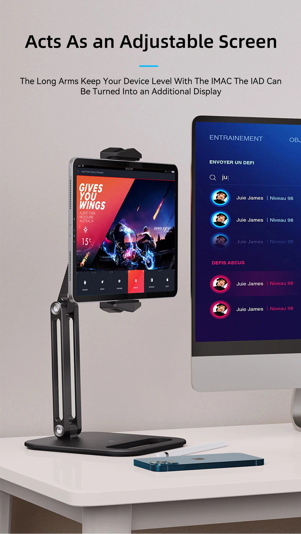 TOT ErgoArm Pro – 360° Rotating Aluminum Tablet & Phone Stand (4–13”)