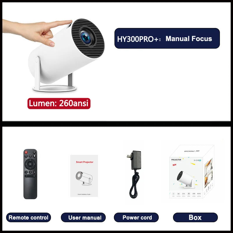 TOT HY300 Lite Projector – Android 4K Support, 300 ANSI HD WiFi Smart Cinema