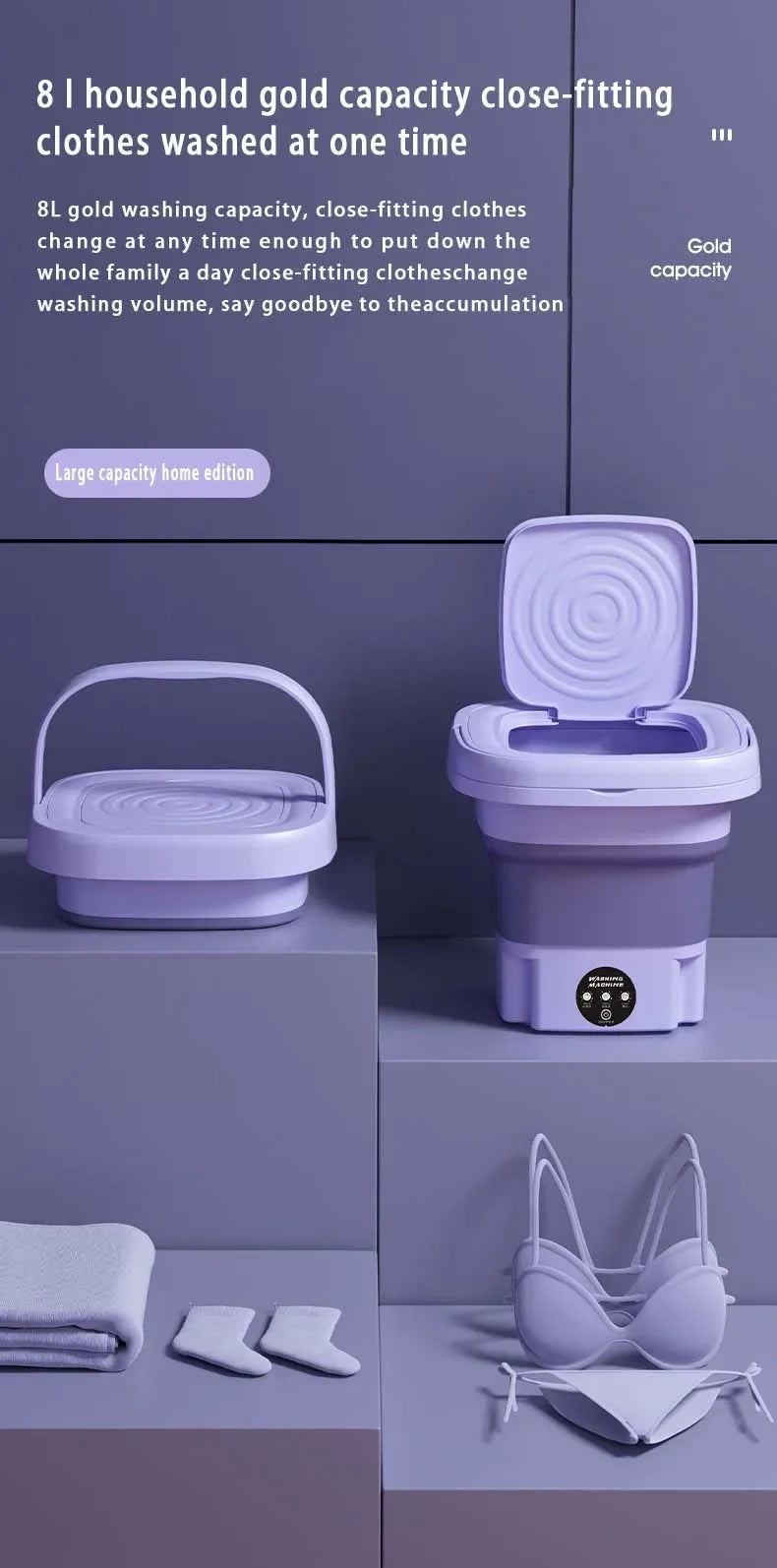TOT FoldWash 8L – Portable Foldable Washing Machine with Dry & Wash Modes