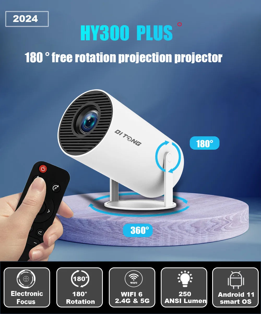 TOT HY300 Lite Projector – Android 4K Support, 300 ANSI HD WiFi Smart Cinema